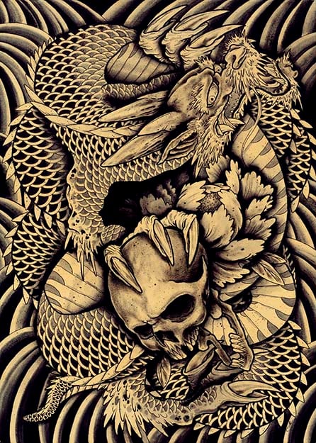Black Market Art Company Dragon & Skull Print