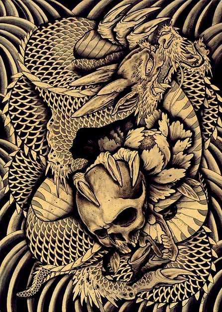 Black Market Art Company Dragon & Skull Print - Black Market Art Company - Flyclothing LLC