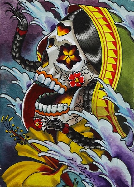Black Market Art Company Day of The Dead Asian Print