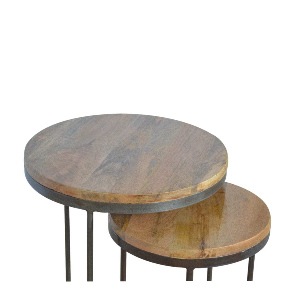 Round Stool Set of 2 with Iron Base - Artisan Furniture - Flyclothing LLC