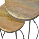 Round Stool Set of 2 with Iron Base - Artisan Furniture - Flyclothing LLC