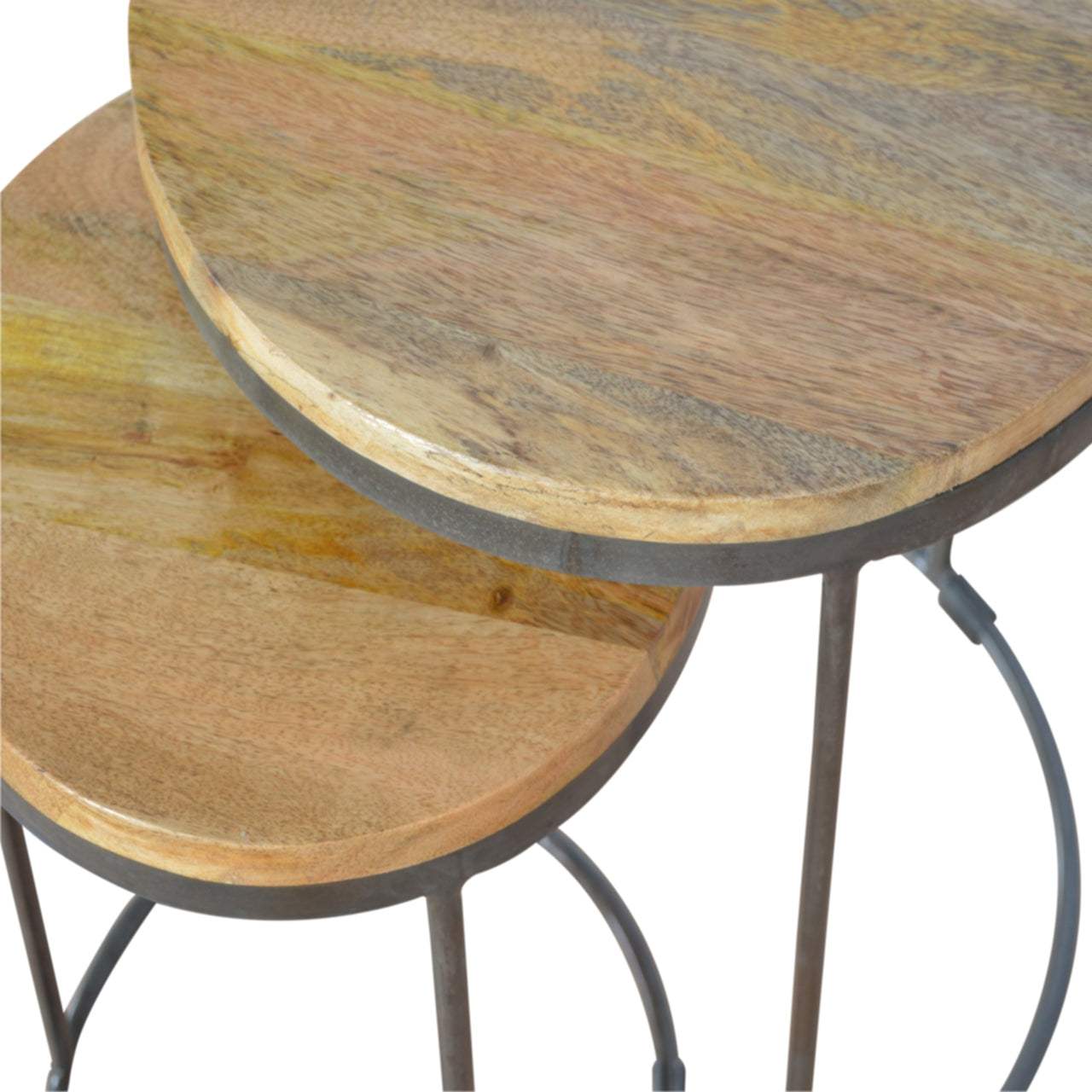 Round Stool Set of 2 with Iron Base - Artisan Furniture - Flyclothing LLC