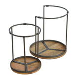 Round Stool Set of 2 with Iron Base - Artisan Furniture - Flyclothing LLC
