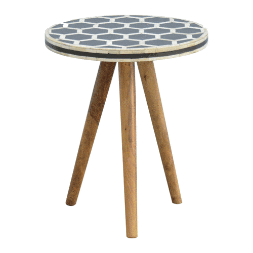 Artisan Bone Inlay Tripod Stool - Artisan Furniture