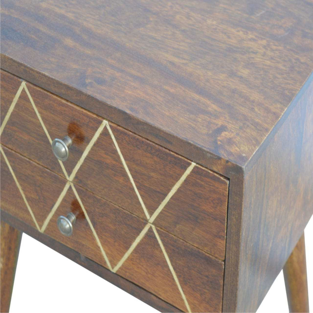 Geo Brass Inlay Bedside - Artisan Furniture - Flyclothing LLC