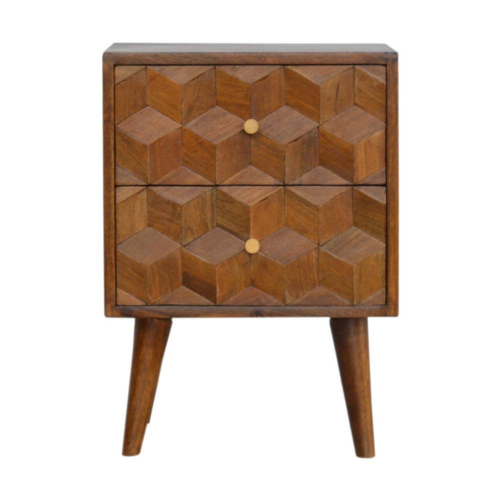 Chestnut Cube Carved Bedside - Artisan Furniture