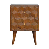 Chestnut Cube Carved Bedside - Artisan Furniture