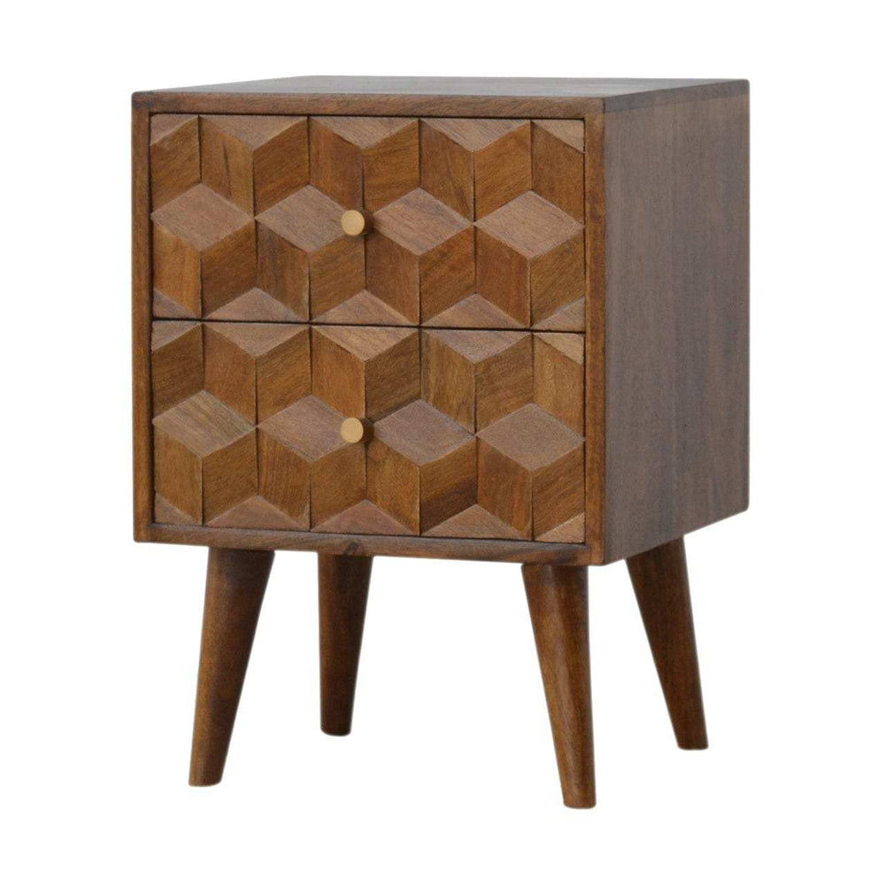 Chestnut Cube Carved Bedside - Artisan Furniture - Flyclothing LLC