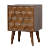 Chestnut Cube Carved Bedside - Artisan Furniture