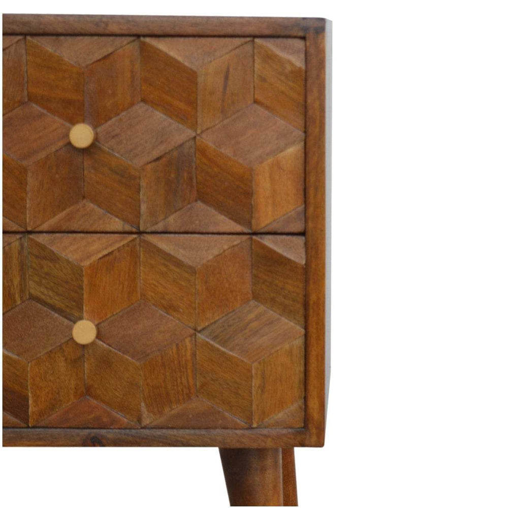 Chestnut Cube Carved Bedside - Artisan Furniture - Flyclothing LLC