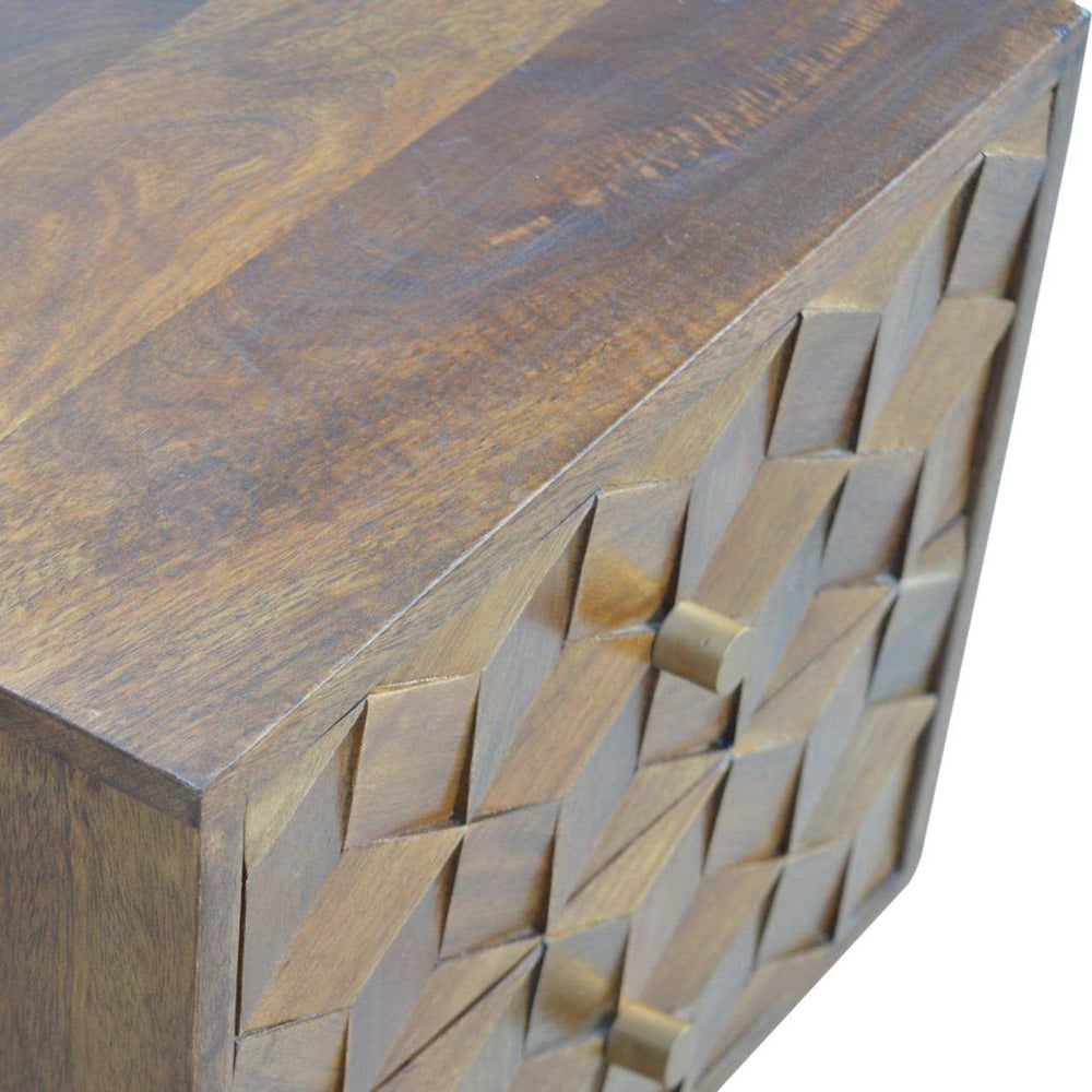 Chestnut Cube Carved Bedside - Artisan Furniture - Flyclothing LLC
