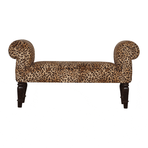 Leopard Print Velvet Bench - Artisan Furniture - Flyclothing LLC