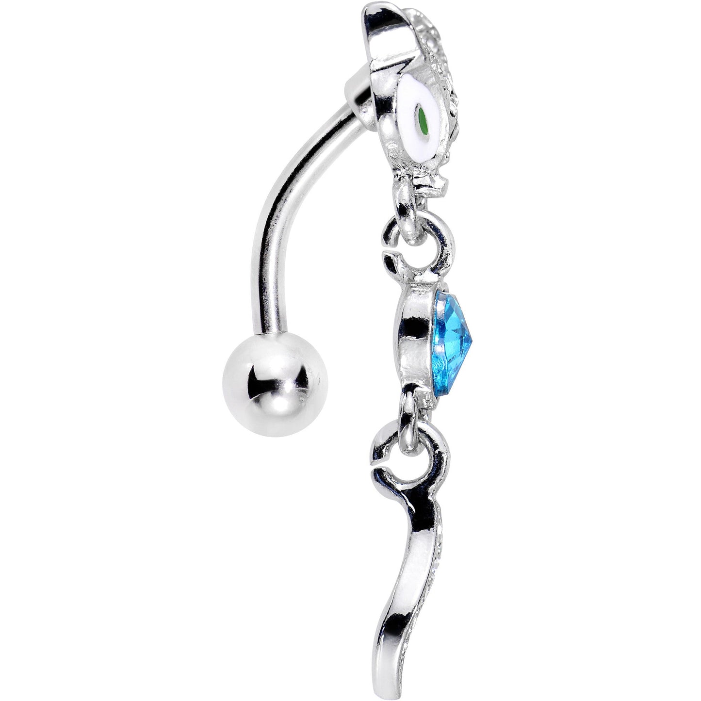 Blue Gem Heart Fierce Fox Head Top Mount Dangle Belly Ring - BodyCandy - Flyclothing LLC