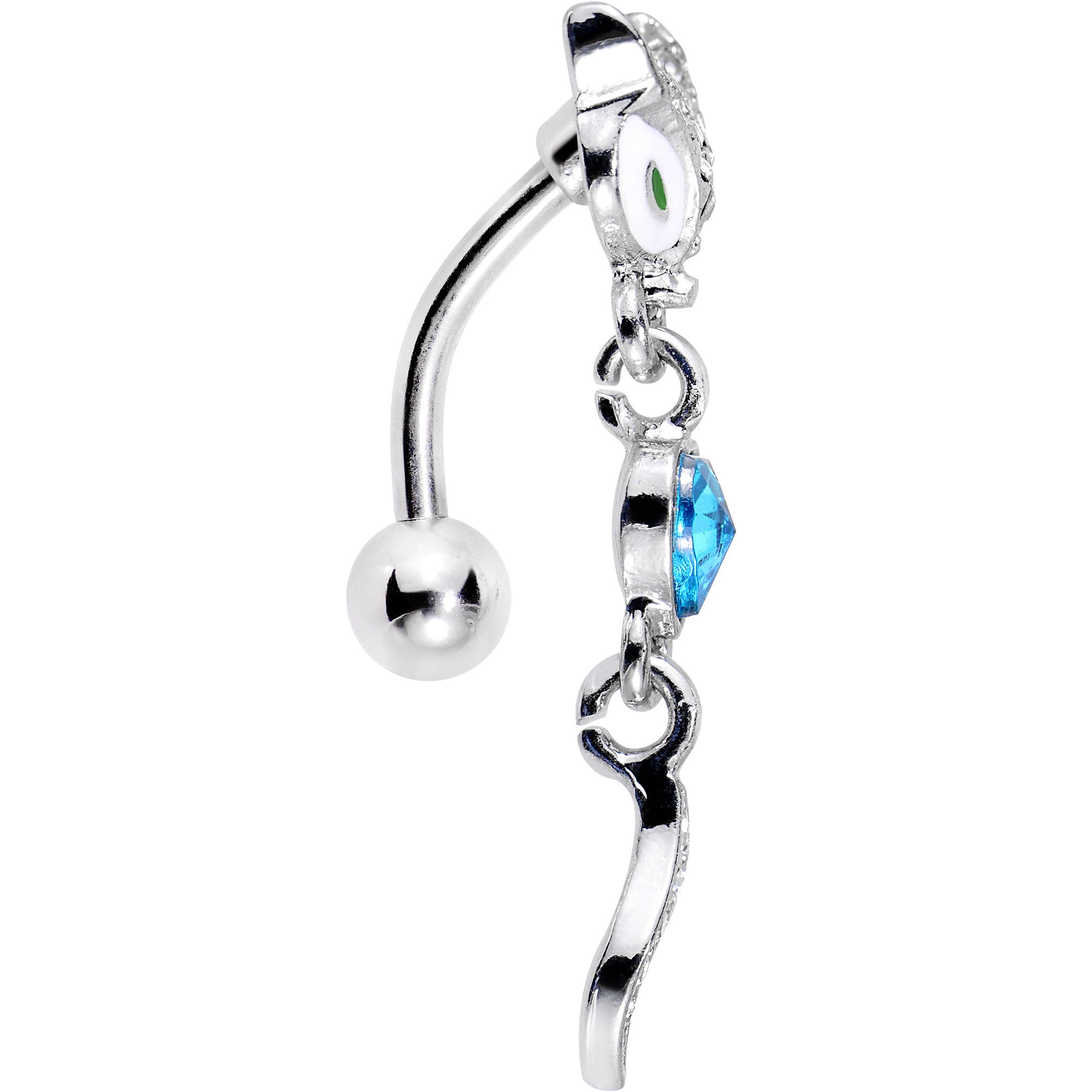 Blue Gem Heart Fierce Fox Head Top Mount Dangle Belly Ring - BodyCandy - Flyclothing LLC