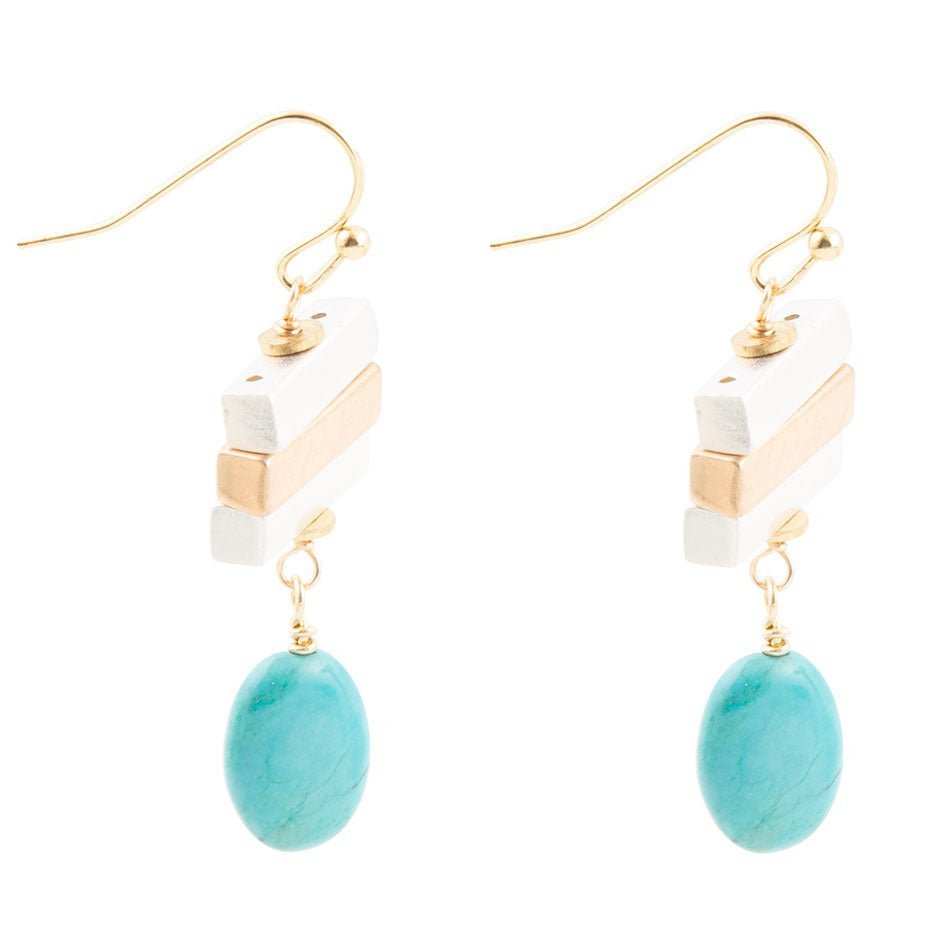 Pueblo Blue Magnesite and Mixed Metal Drop Earrings - Barse Jewelry - Flyclothing LLC