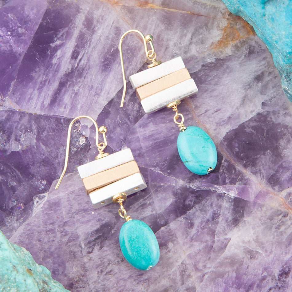 Pueblo Blue Magnesite and Mixed Metal Drop Earrings - Barse Jewelry - Flyclothing LLC