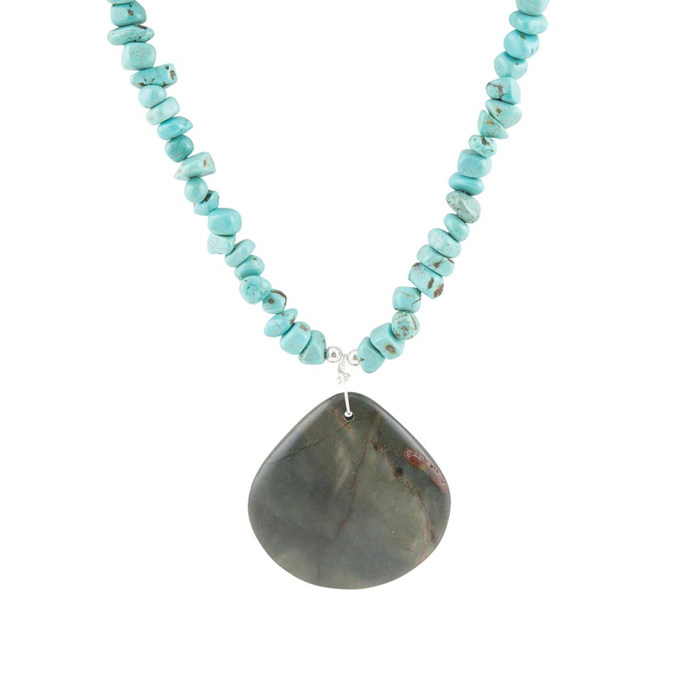 Pueblo Blue Turquoise Magnesite and Jasper Sterling Silver Necklace - Barse Jewelry