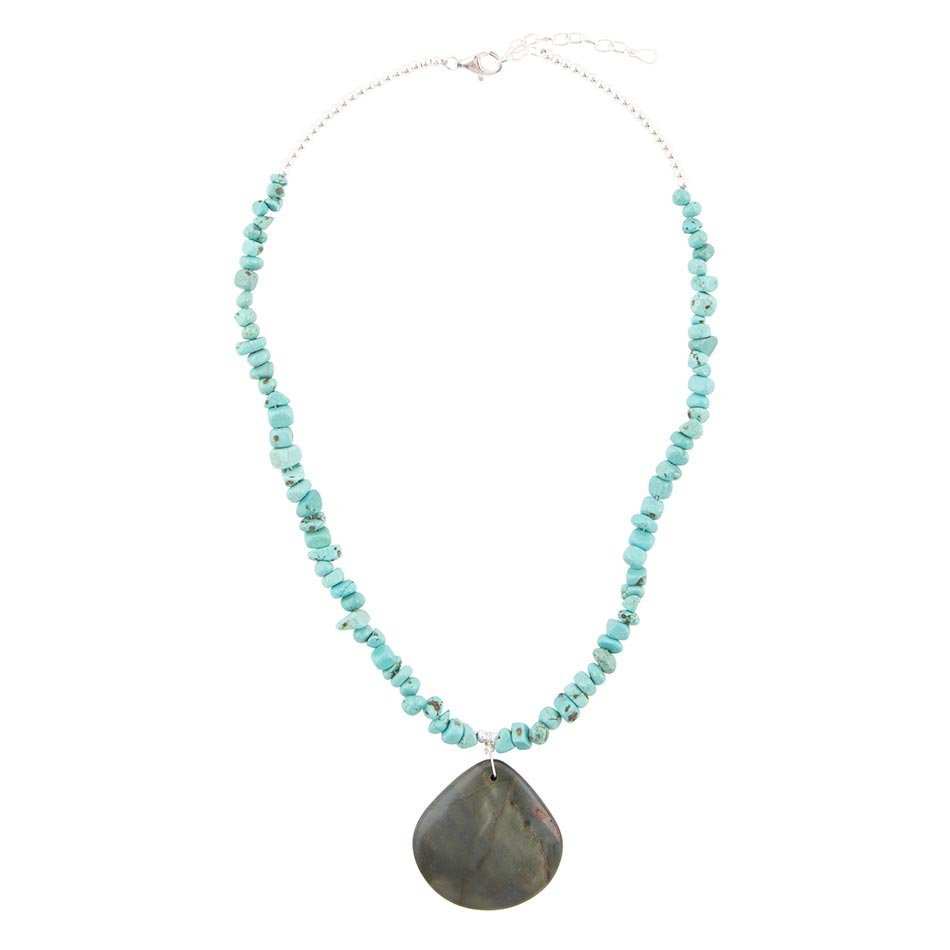 Pueblo Blue Turquoise Magnesite and Jasper Sterling Silver Necklace - Barse Jewelry - Flyclothing LLC