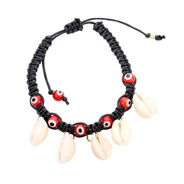 Puka Shell Evil Eye Cord Braid Adjustable Bracelet - Madeline Love - Flyclothing LLC