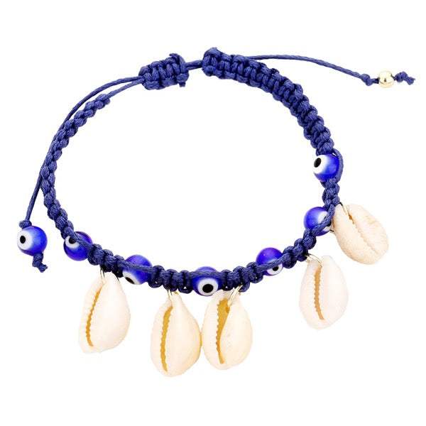 Puka Shell Evil Eye Cord Braid Adjustable Bracelet - Madeline Love - Flyclothing LLC