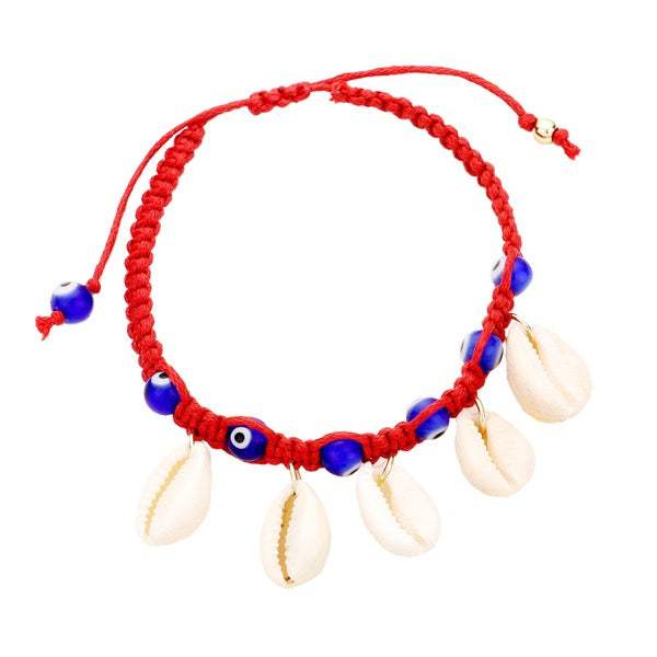 Puka Shell Evil Eye Cord Braid Adjustable Bracelet - Madeline Love - Flyclothing LLC