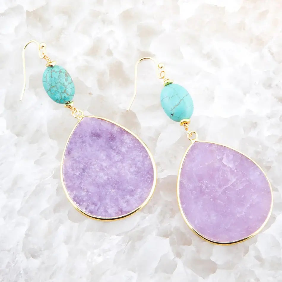 Purple Amethyst Tear Golden Drop Earrings - Barse Jewelry - Flyclothing LLC