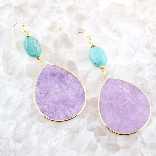 Purple Amethyst Tear Golden Drop Earrings - Barse Jewelry - Flyclothing LLC