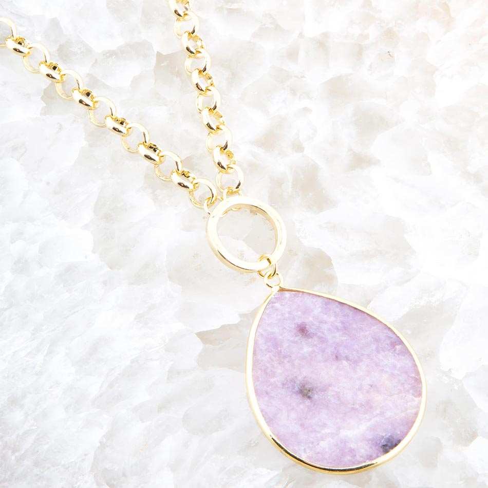 Purple Amethyst Teardrop Golden Chain Necklace - Barse Jewelry - Flyclothing LLC