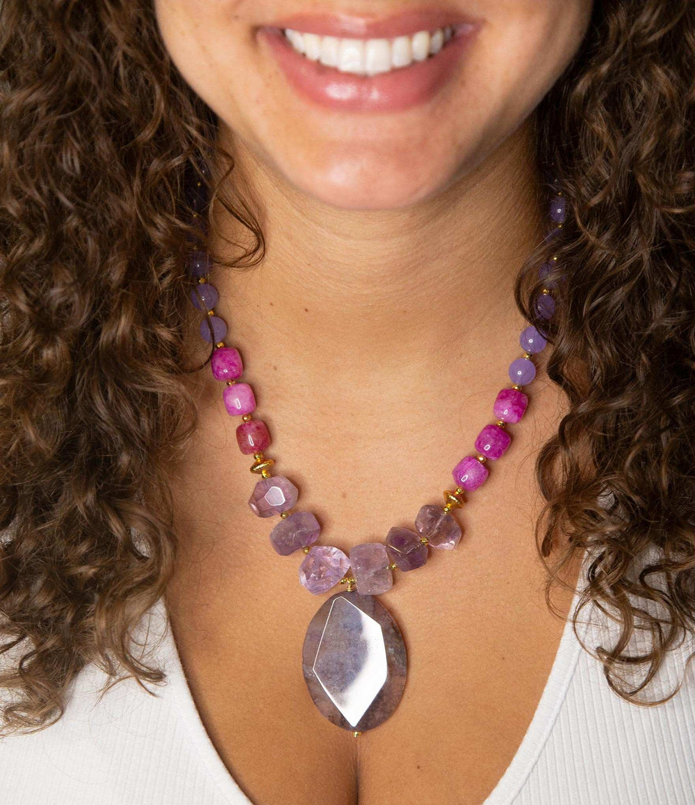 Purple Periwinkle Amethyst and Agate Pendant Necklace - Barse Jewelry - Flyclothing LLC