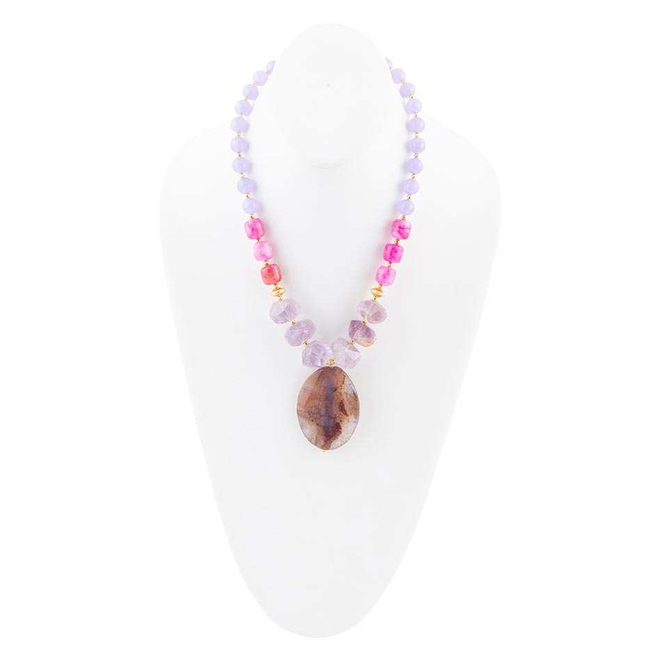 Purple Periwinkle Amethyst and Agate Pendant Necklace - Barse Jewelry - Flyclothing LLC