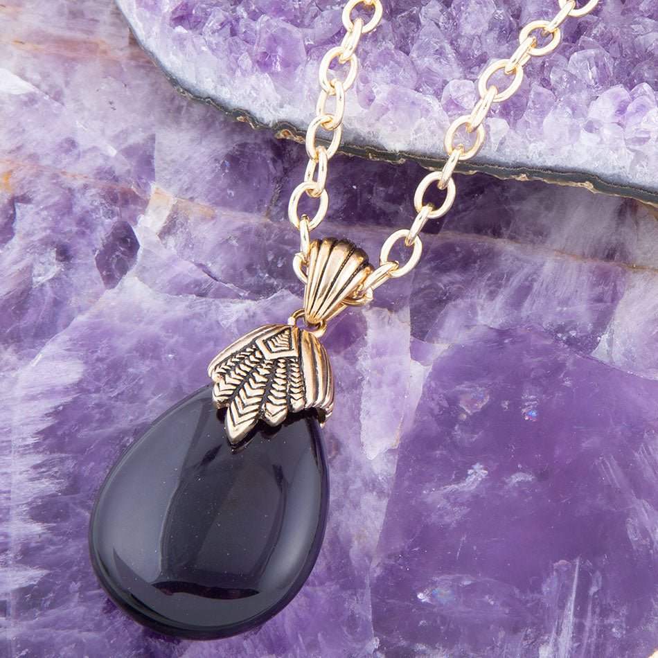 Purple Quartz Teardrop Golden Pendant Necklace - Barse Jewelry - Flyclothing LLC