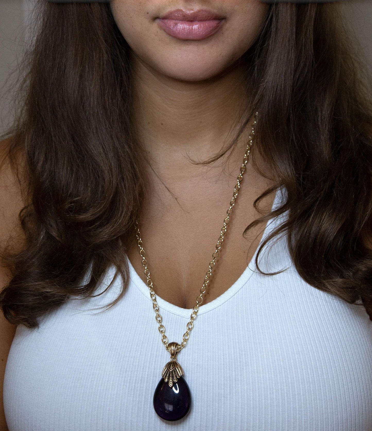 Purple Quartz Teardrop Golden Pendant Necklace - Barse Jewelry - Flyclothing LLC