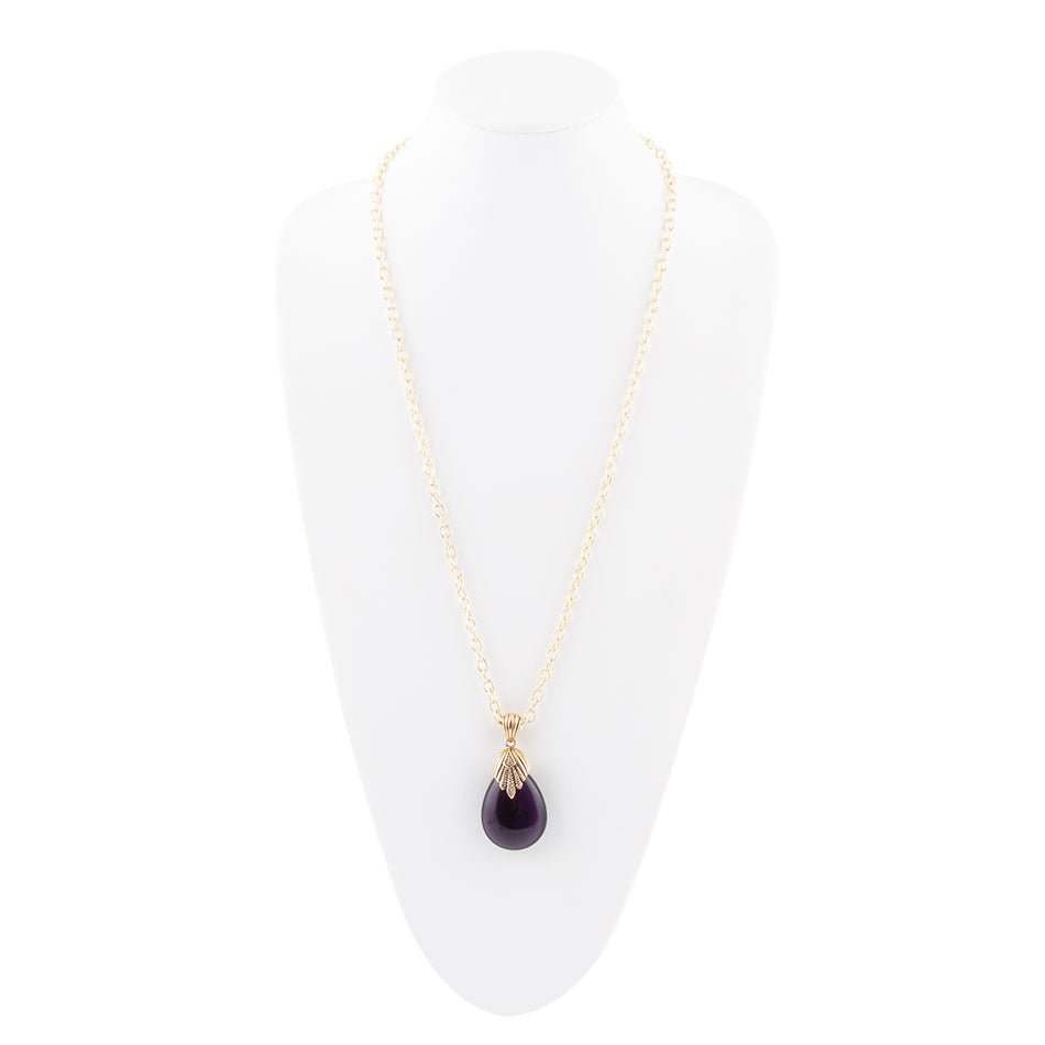 Purple Quartz Teardrop Golden Pendant Necklace - Barse Jewelry - Flyclothing LLC