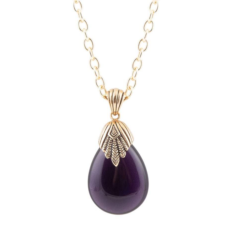 Purple Quartz Teardrop Golden Pendant Necklace - Barse Jewelry - Flyclothing LLC