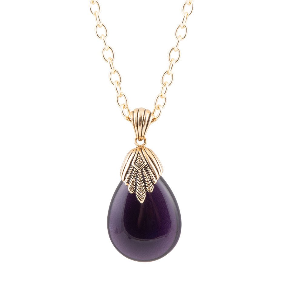 Purple Quartz Teardrop Golden Pendant Necklace - Barse Jewelry