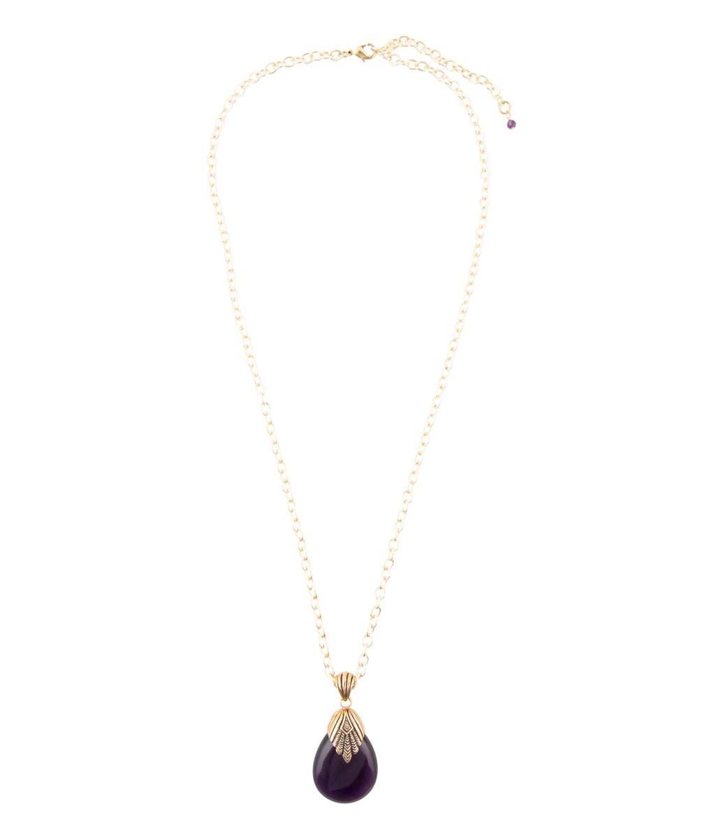 Purple Quartz Teardrop Golden Pendant Necklace - Barse Jewelry - Flyclothing LLC
