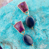 Purple Turquoise Indigo Golden Clip Earrings - Barse Jewelry