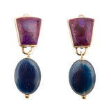 Purple Turquoise Indigo Golden Clip Earrings - Barse Jewelry