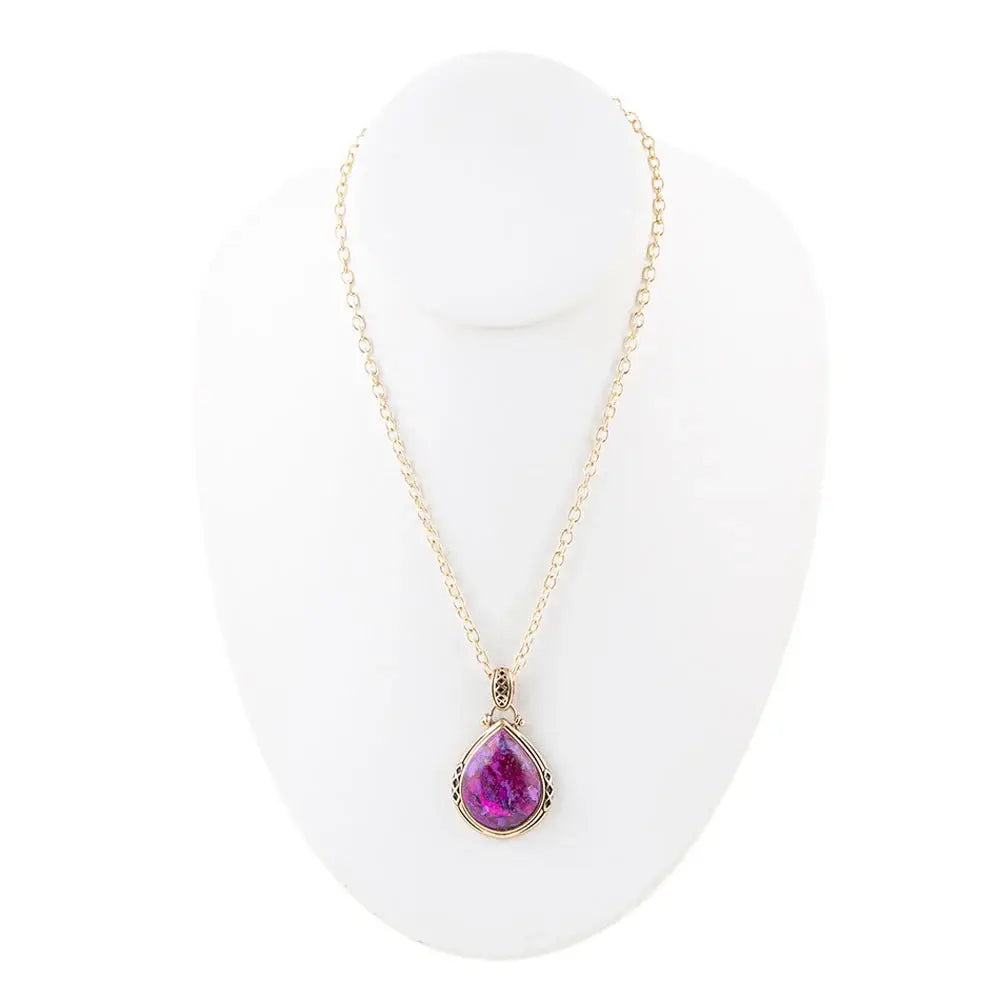 Purple Turquoise Teardrop Golden Pendant Necklace - Barse Jewelry - Flyclothing LLC