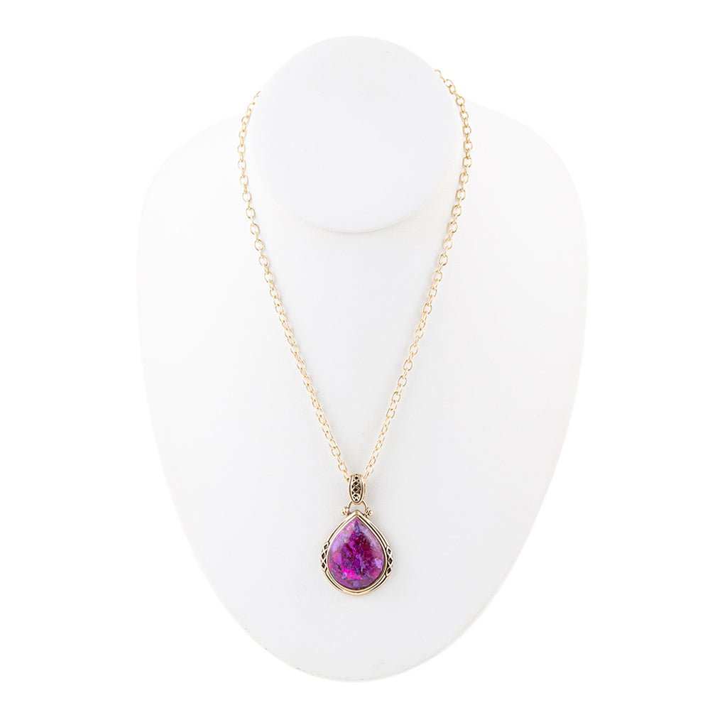 Purple Turquoise Teardrop Golden Pendant Necklace - Barse Jewelry - Flyclothing LLC