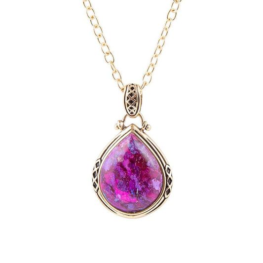 Purple Turquoise Teardrop Golden Pendant Necklace - Barse Jewelry - Flyclothing LLC