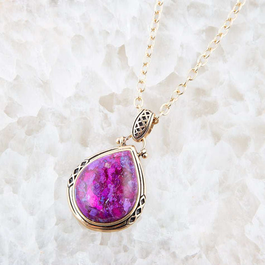Purple Turquoise Teardrop Golden Pendant Necklace - Barse Jewelry - Flyclothing LLC