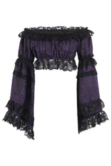 Daisy Corsets Purple/Black Brocade Smocked Flare Sleeve Peasant Top - Daisy Corsets