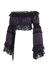 Daisy Corsets Purple/Black Brocade Smocked Flare Sleeve Peasant Top - Daisy Corsets