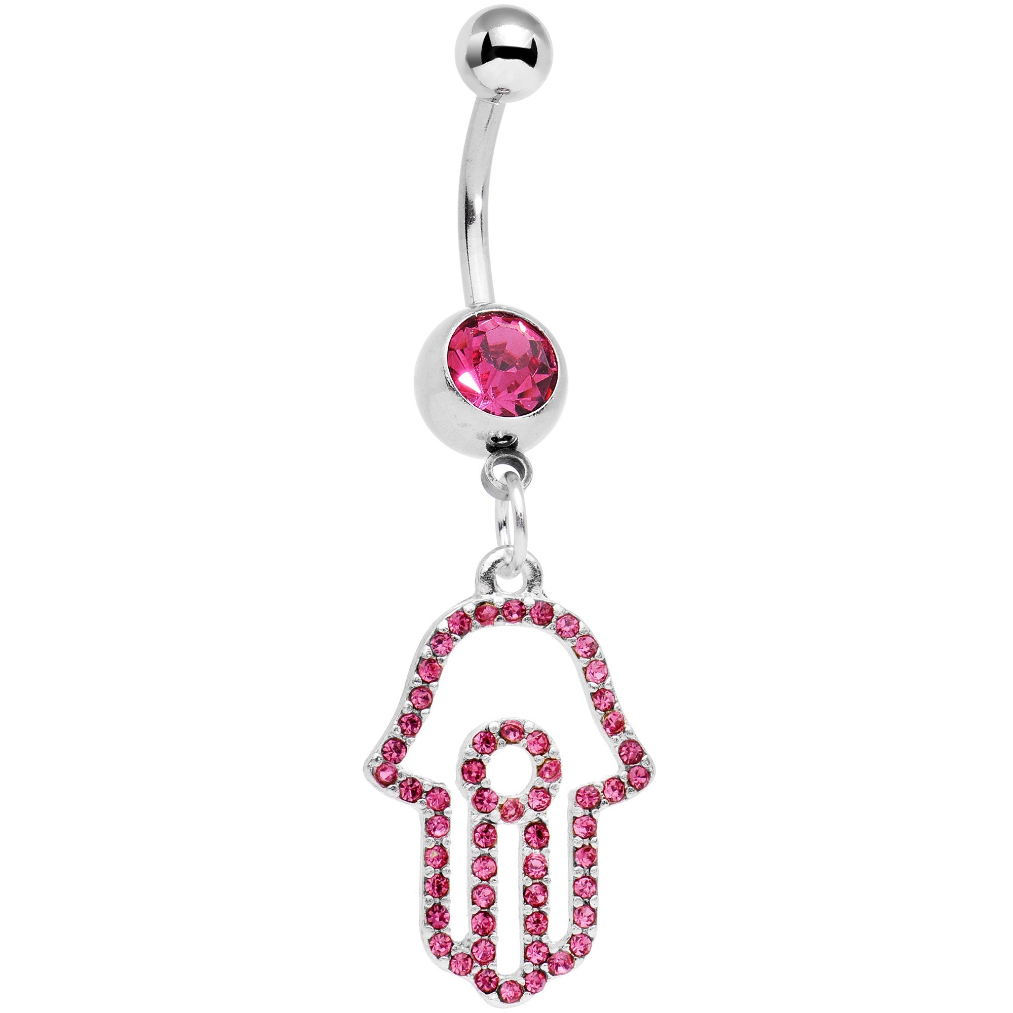 Pink Gem Hollow Hamsa Hand Dangle Belly Ring - BodyCandy - Flyclothing LLC