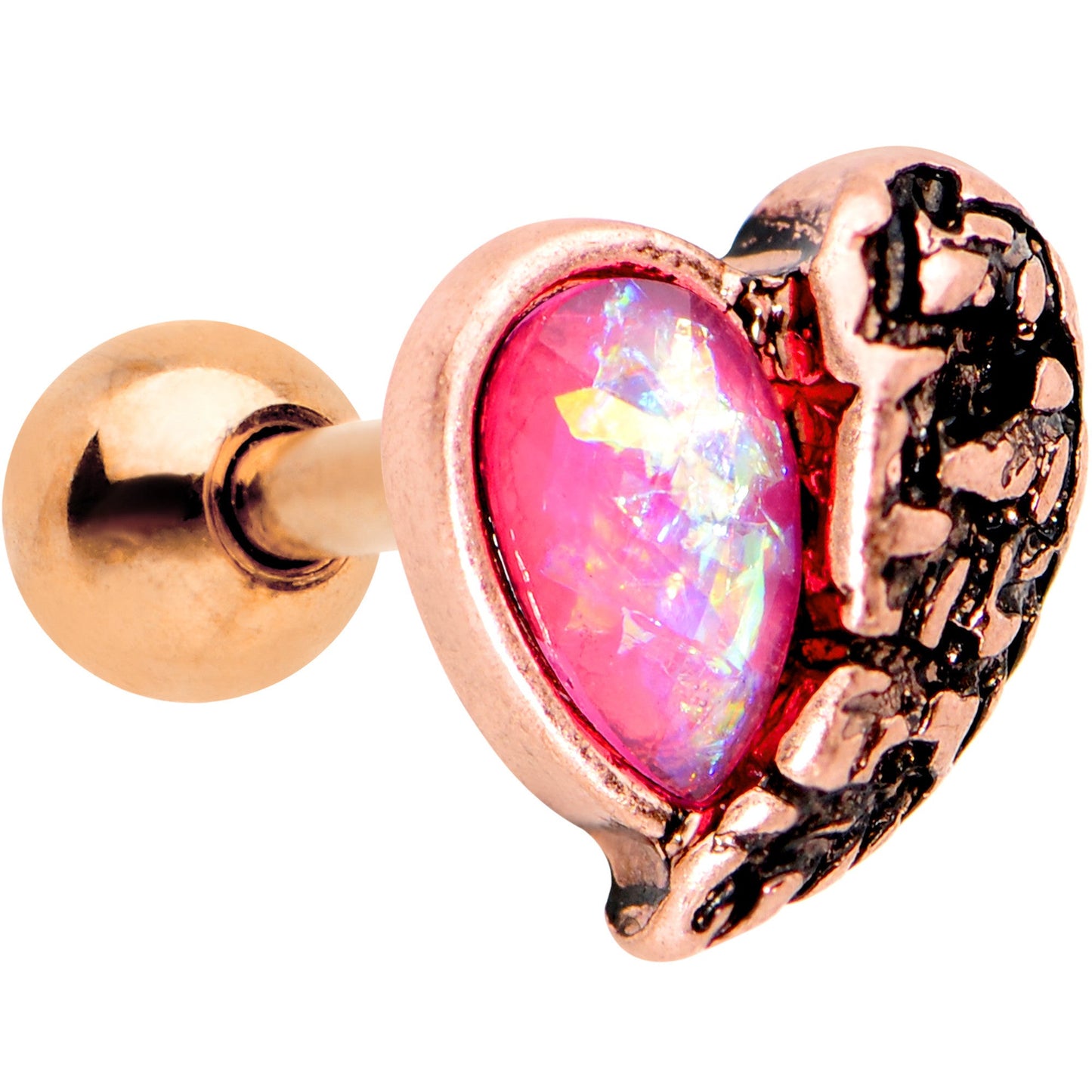 Pink Faux Opal Rose Gold Anodized Half Heart Tragus Cartilage Earring - BodyCandy - Flyclothing LLC