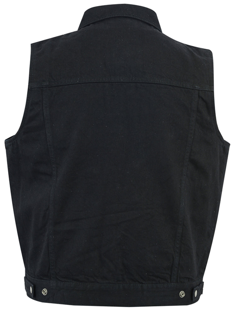 DM979BK Snap/Zipper Front Denim Vest- Black