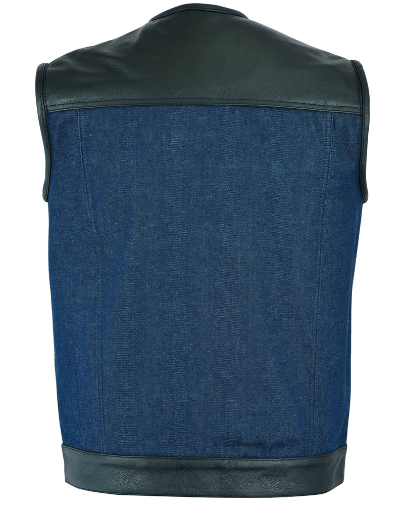 DM933 Men's Leather/Denim Combo Vest (Black/Broken Blue)