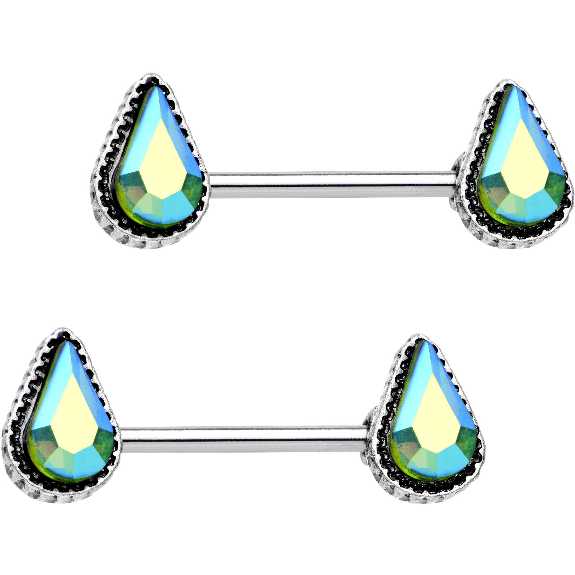 14G 5/8" Green Gem Posh Princess Barbell Nipple Ring Set - BodyCandy - Flyclothing LLC