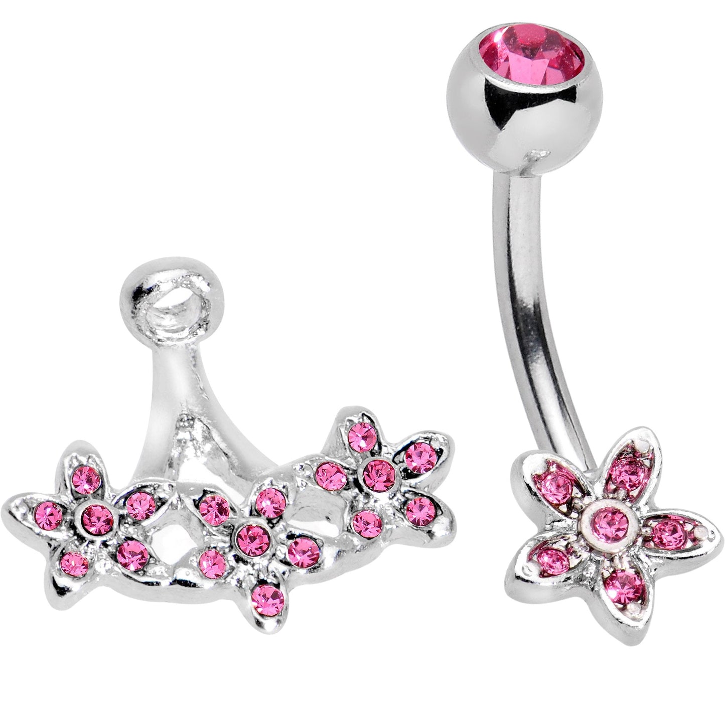 Pink Gem Field of Flowers Dangle Belly Ring - BodyCandy - Flyclothing LLC